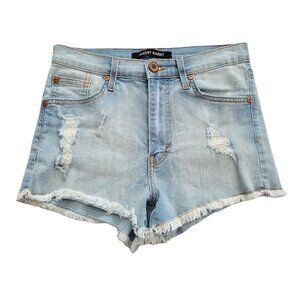 Angry Rabbit High rise destroyed light wash frayed hem shorts size 27 / 5